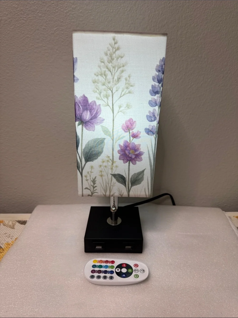✨Floral Linen Column Table Lamp with Remote - Pink, Purple, Yellow✨